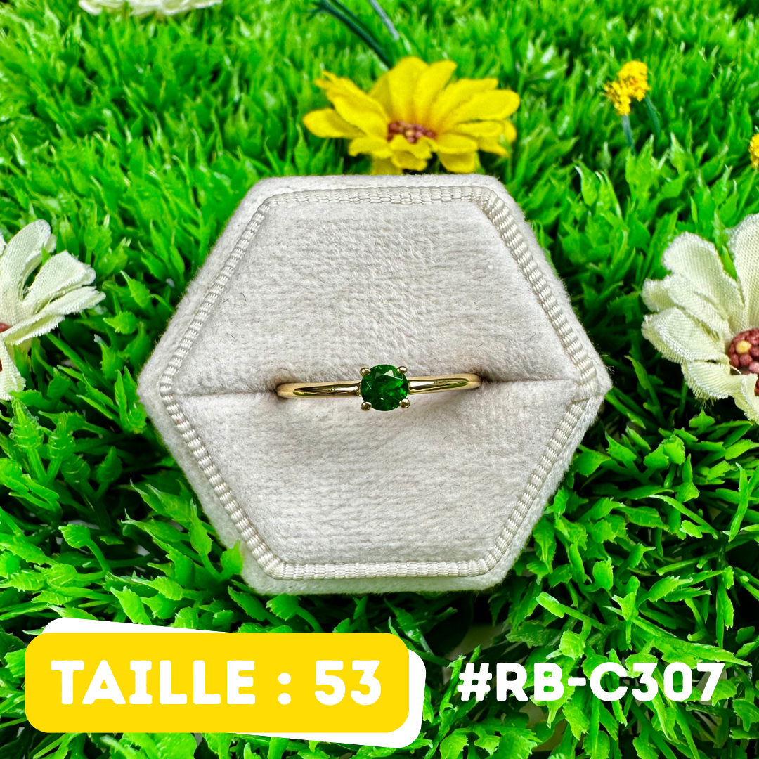 Bague Diopside Argent 925 Plaqué Or 18K Ovale (5 Tailles) (RB-C307)
