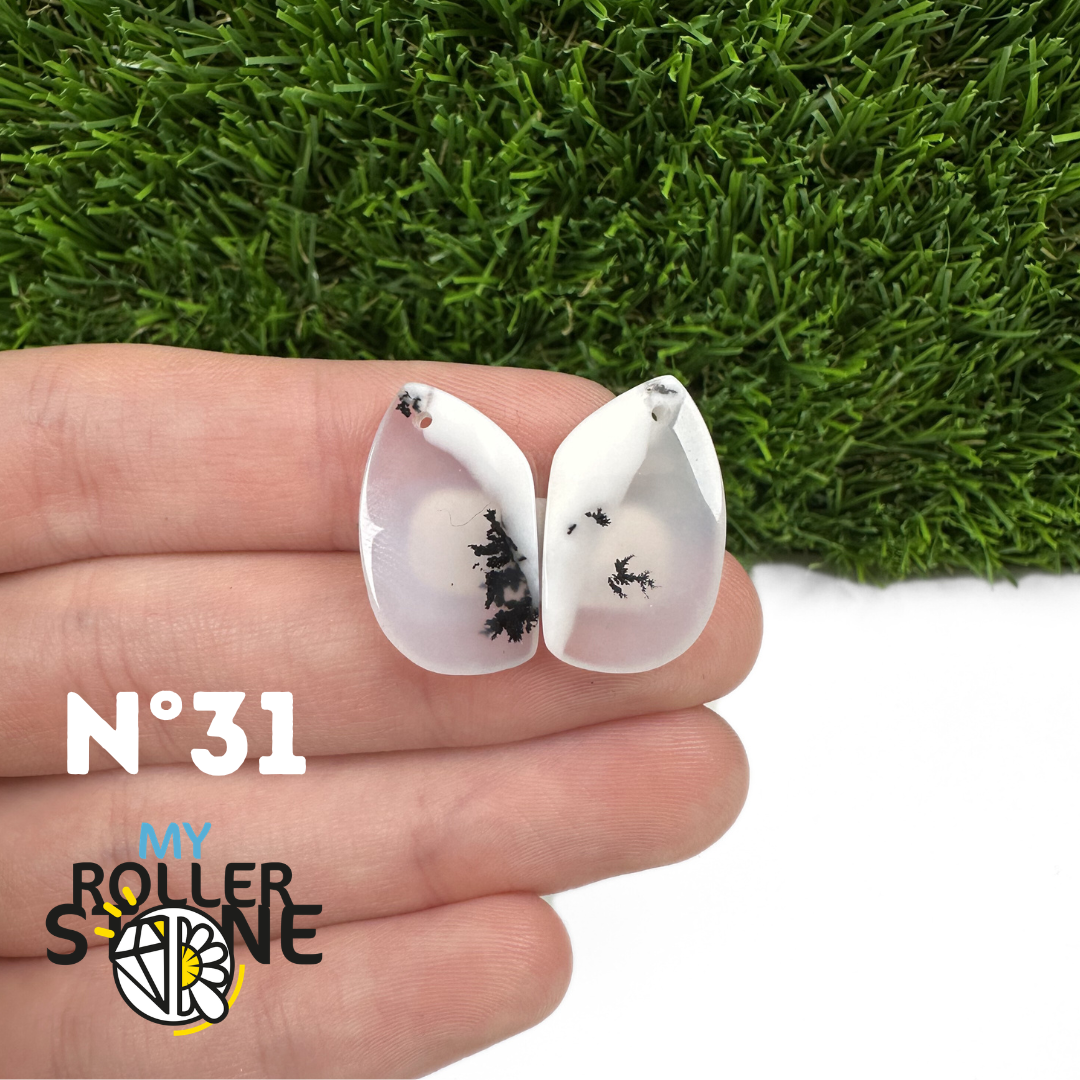 Paire de cabochons Opale Dendritique percé (Pour Boucles d'oreilles)