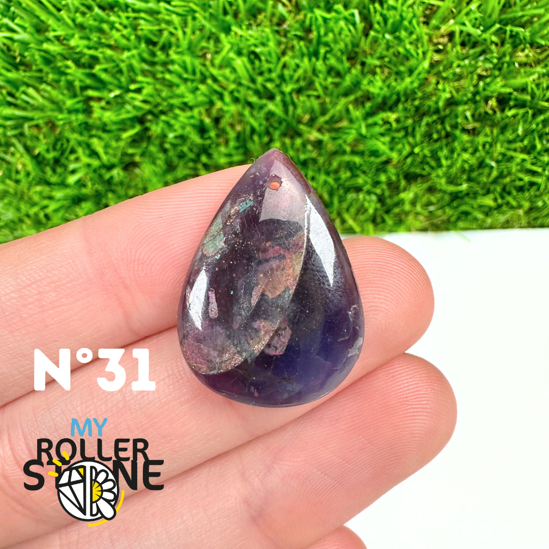 Pendentif Percé Iolite et Pierre de Soleil 5A