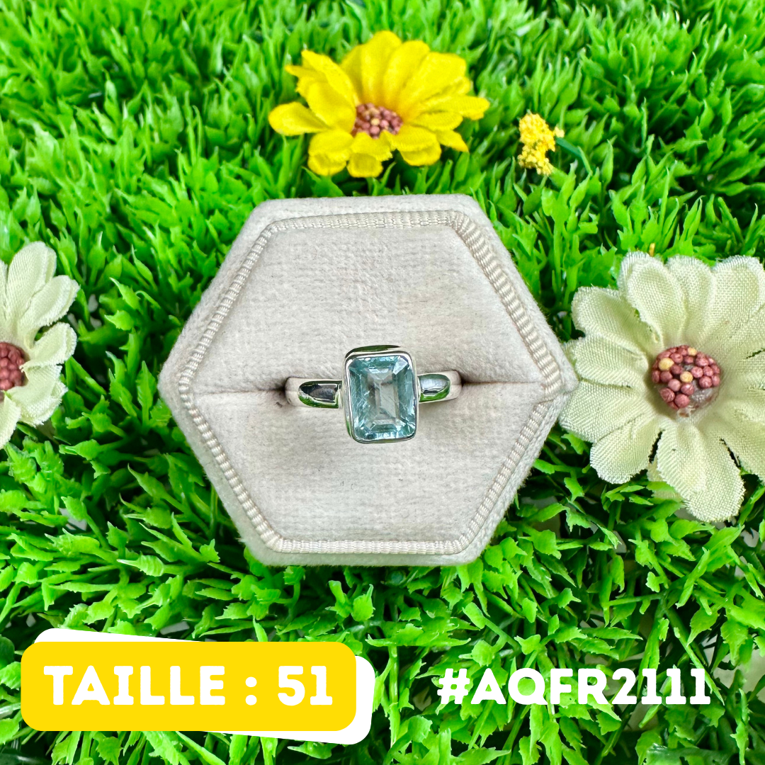Bague Argent 925 Aigue-Marine Facettée #AQFR2111