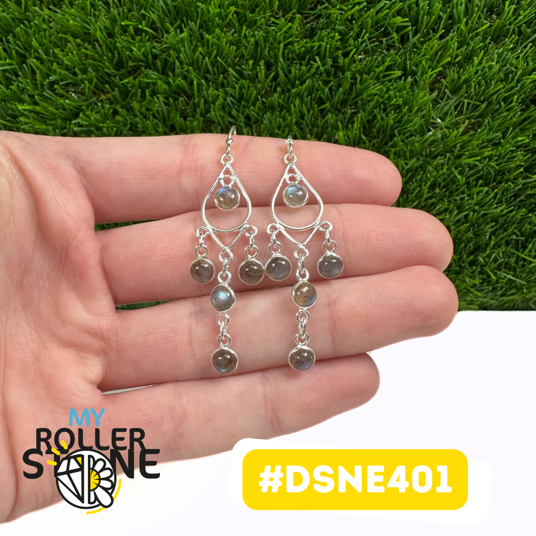 Boucles D'Oreilles Design Attrape Rêve Goutte Labradorite en Argent 925 #DSNE401