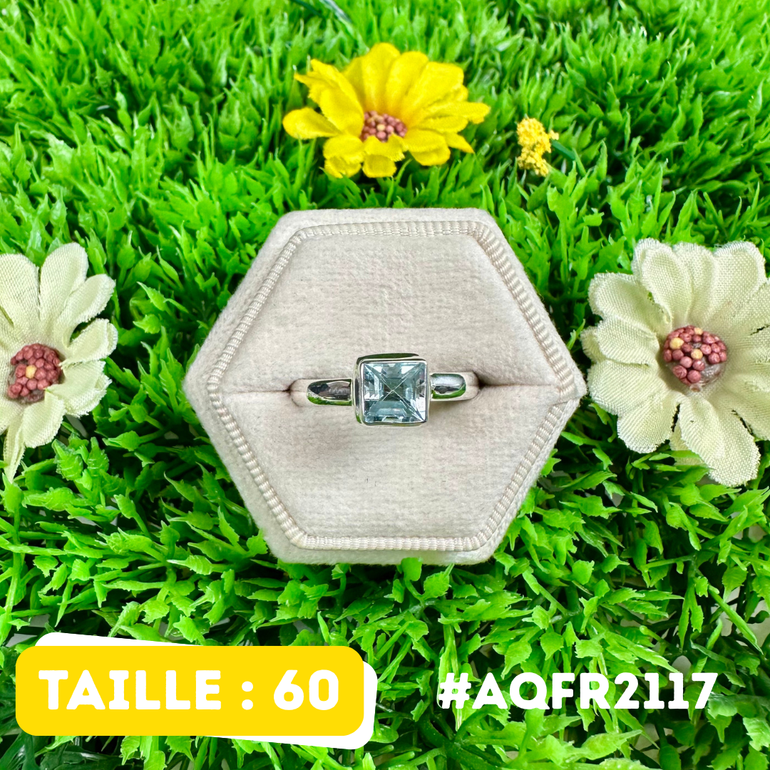 Bague Argent 925 Aigue-Marine Facettée #AQFR2117