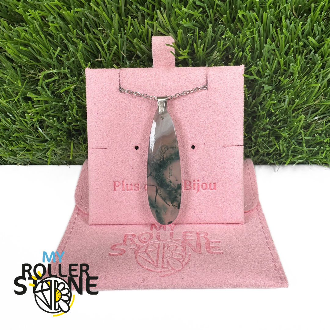 Pendentif Percé Agate Mousse Goutte
