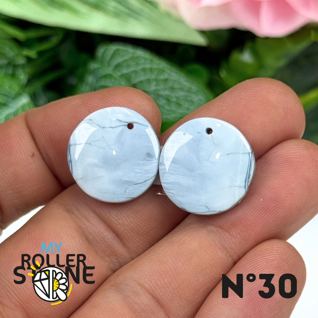 Paire de Cabochons percé en Opale bleue pour Boucles d'oreilles
