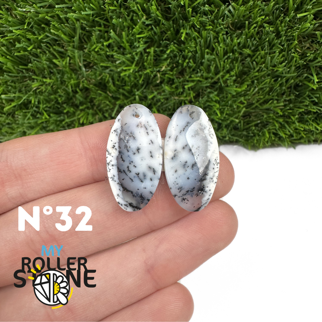 Paire de cabochons Opale Dendritique percé (Pour Boucles d'oreilles)