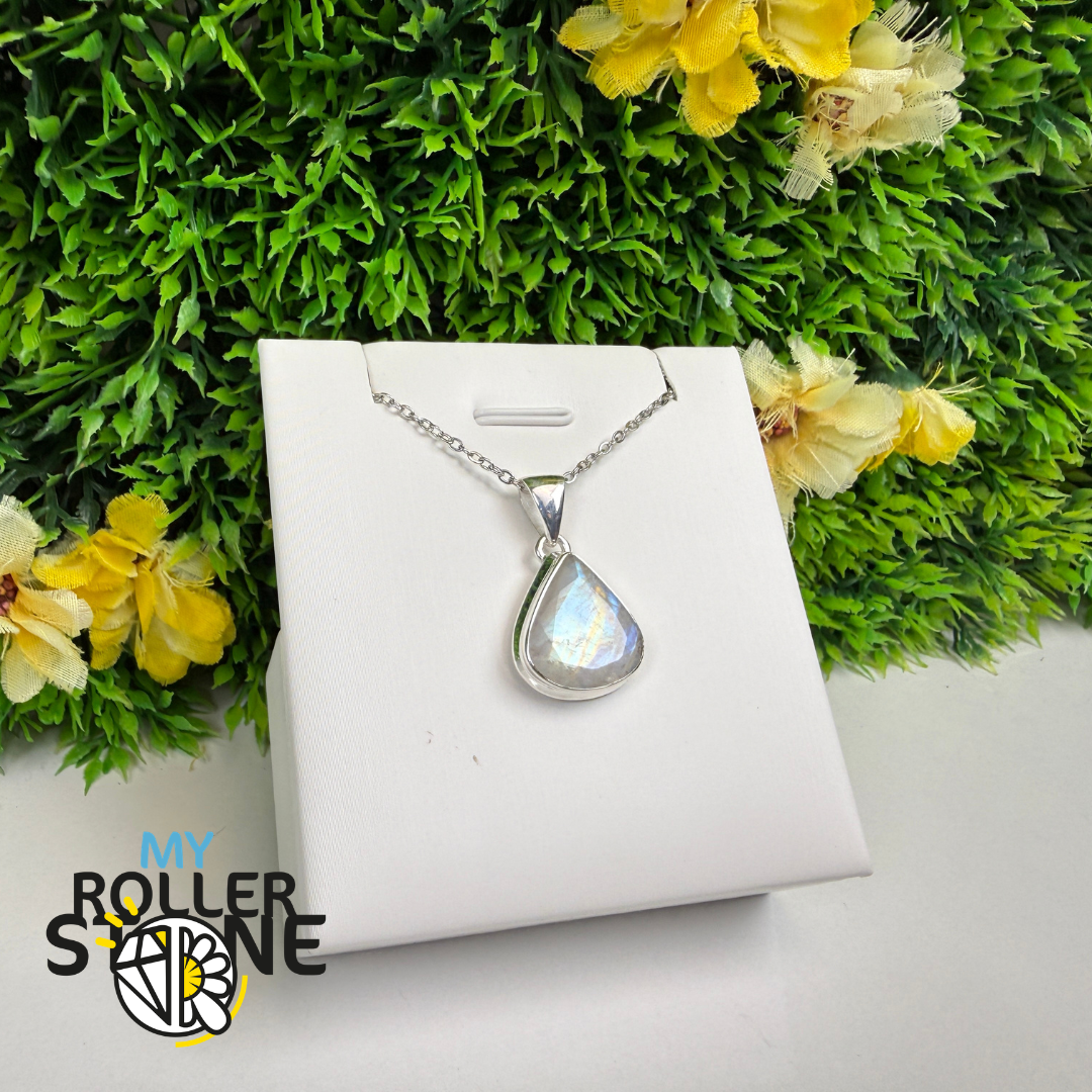 Pendentif Pierre de Lune Arc-en-Ciel Facettée Argent 925 – MNFP1954