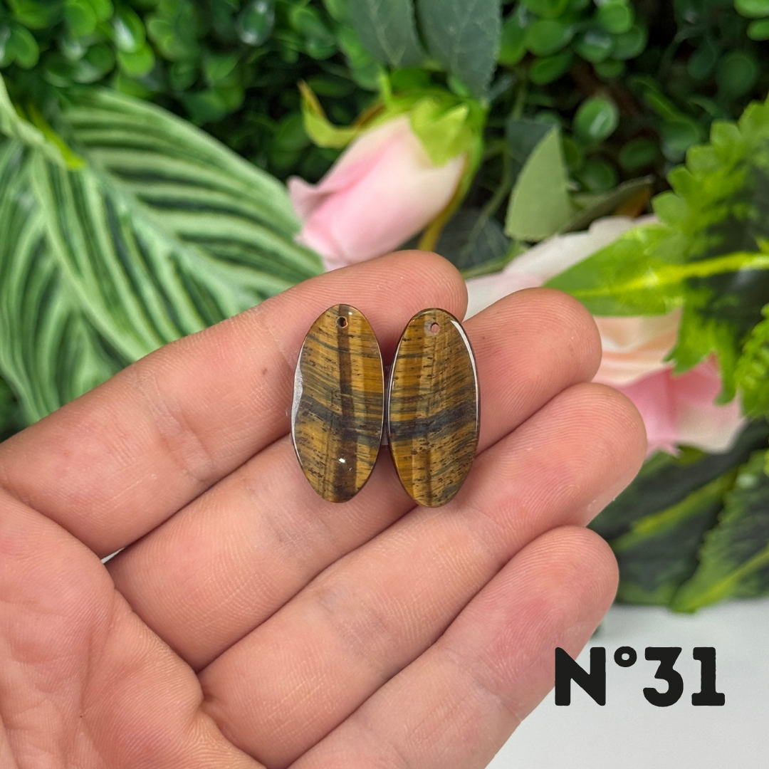Paire de Cabochon percé en Oeil de Faucon pour Boucles d'oreilles