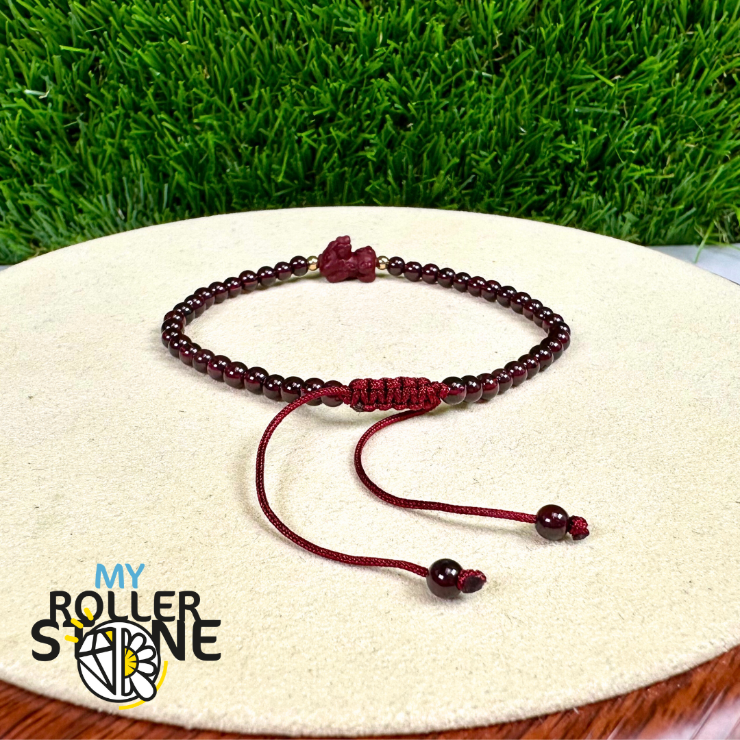 Bracelet Tissé Pixiu en Grenat 5A Et Cinabre Violet