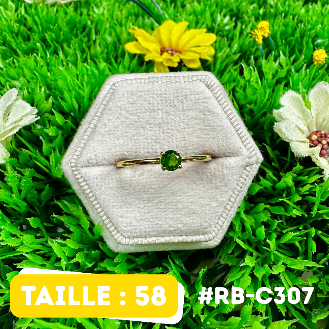 Bague Diopside Argent 925 Plaqué Or 18K Ovale (5 Tailles) (RB-C307)