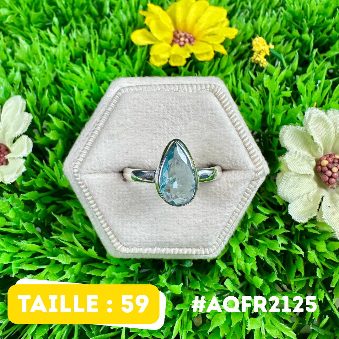 Bague Argent 925 Aigue-Marine Facettée #AQFR2125