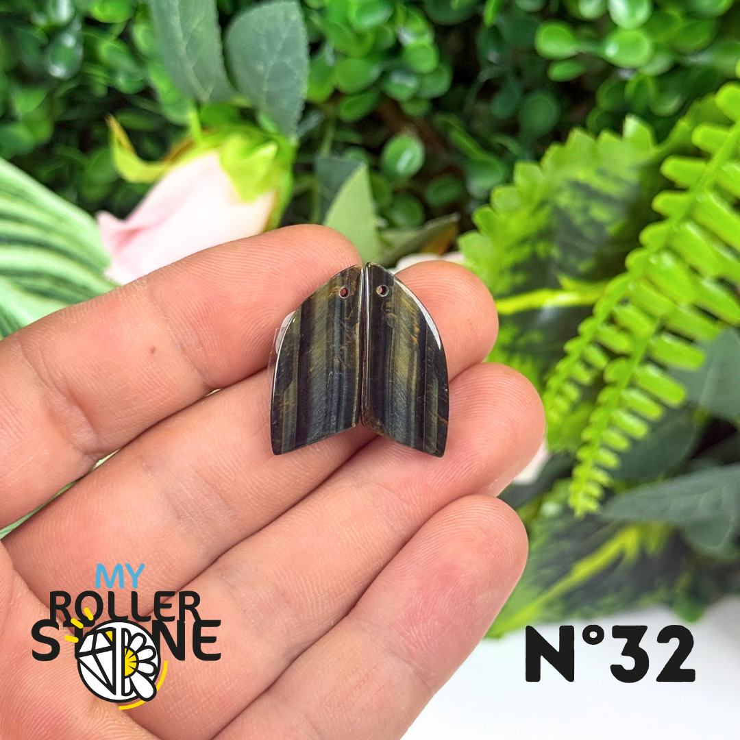Paire de Cabochon percé en Oeil de Faucon pour Boucles d'oreilles