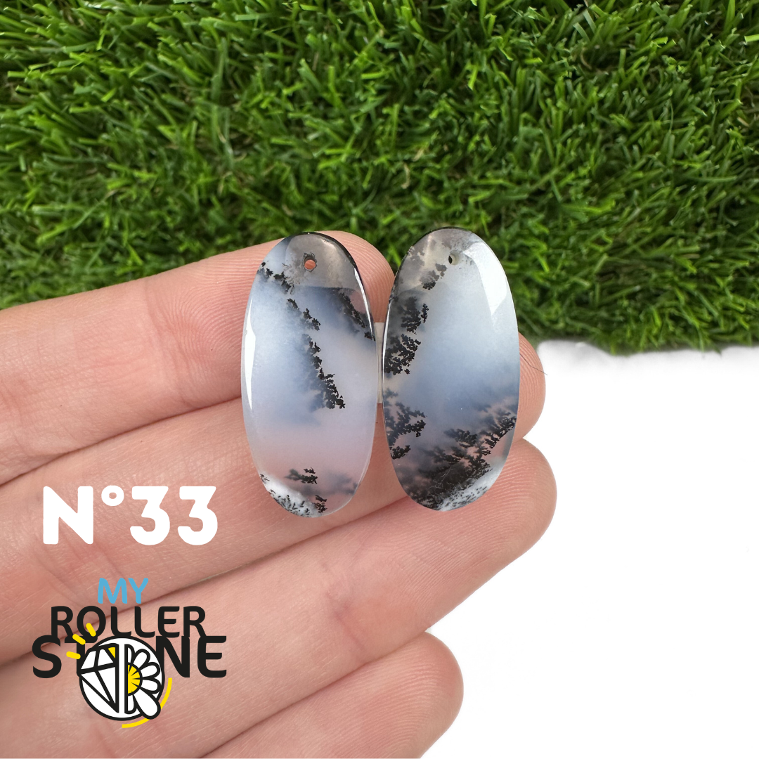 Paire de cabochons Opale Dendritique percé (Pour Boucles d'oreilles)