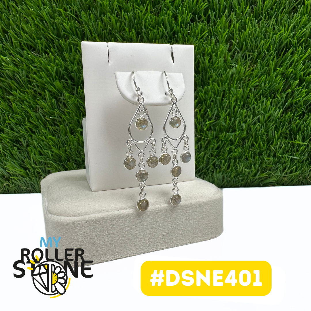 Boucles D'Oreilles Design Attrape Rêve Goutte Labradorite en Argent 925 #DSNE401