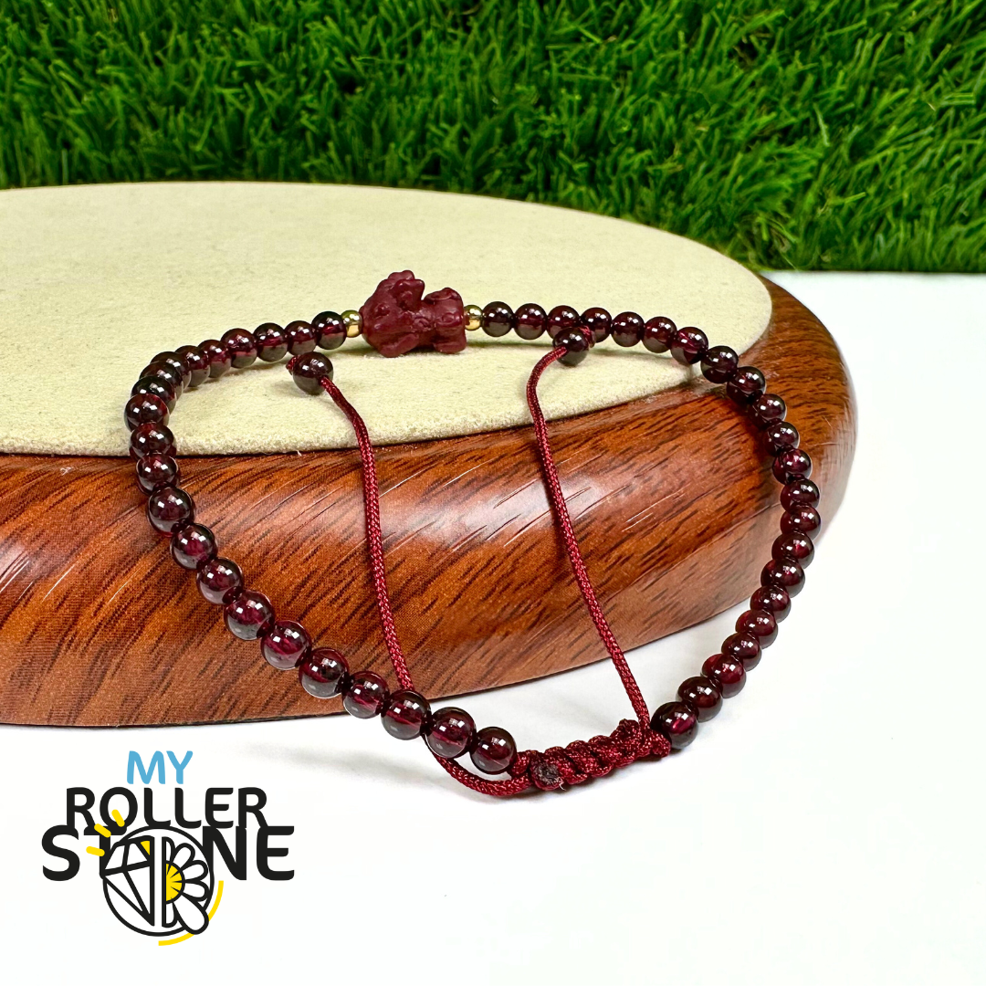 Bracelet Tissé Pixiu en Grenat 5A Et Cinabre Violet