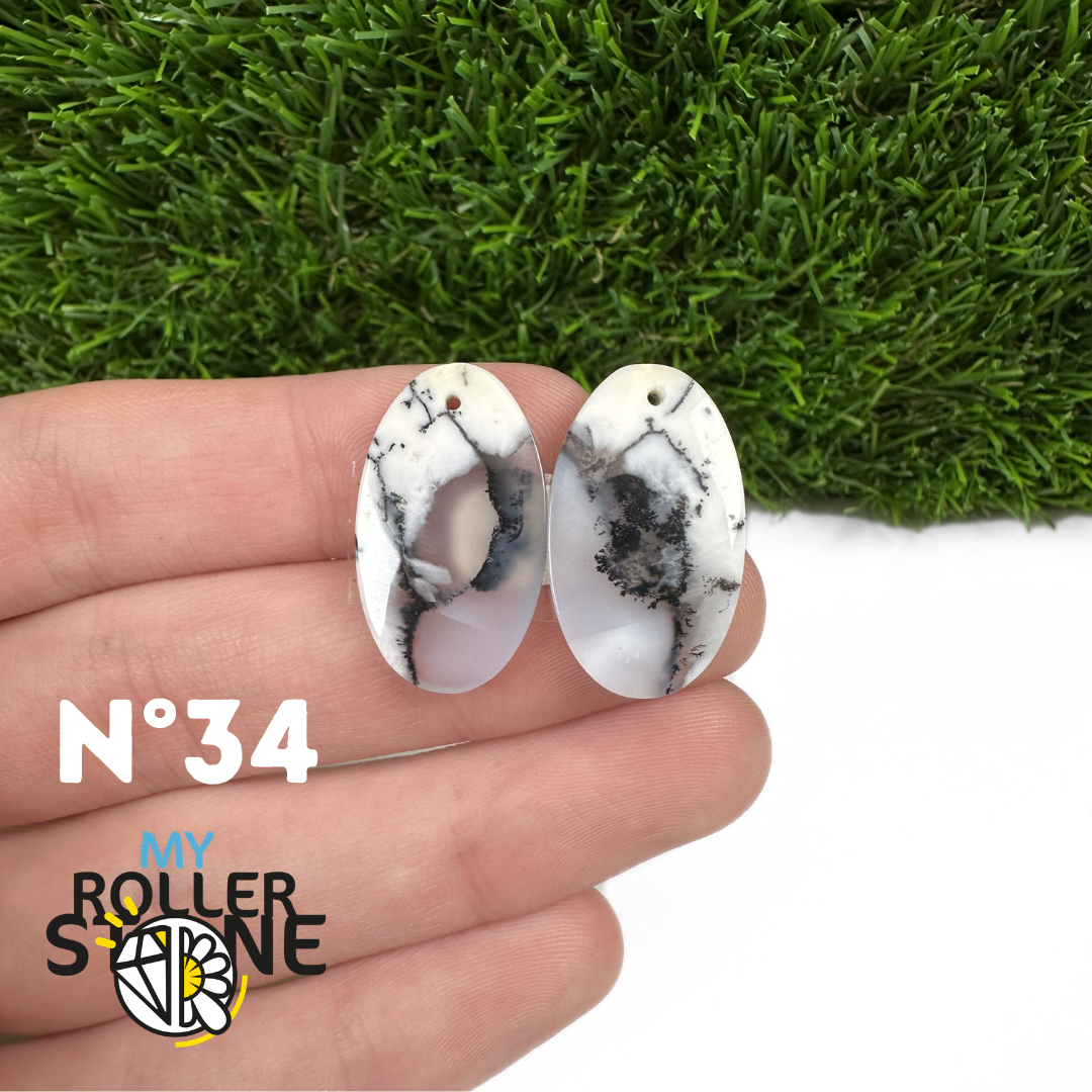 Paire de cabochons Opale Dendritique percé (Pour Boucles d'oreilles)