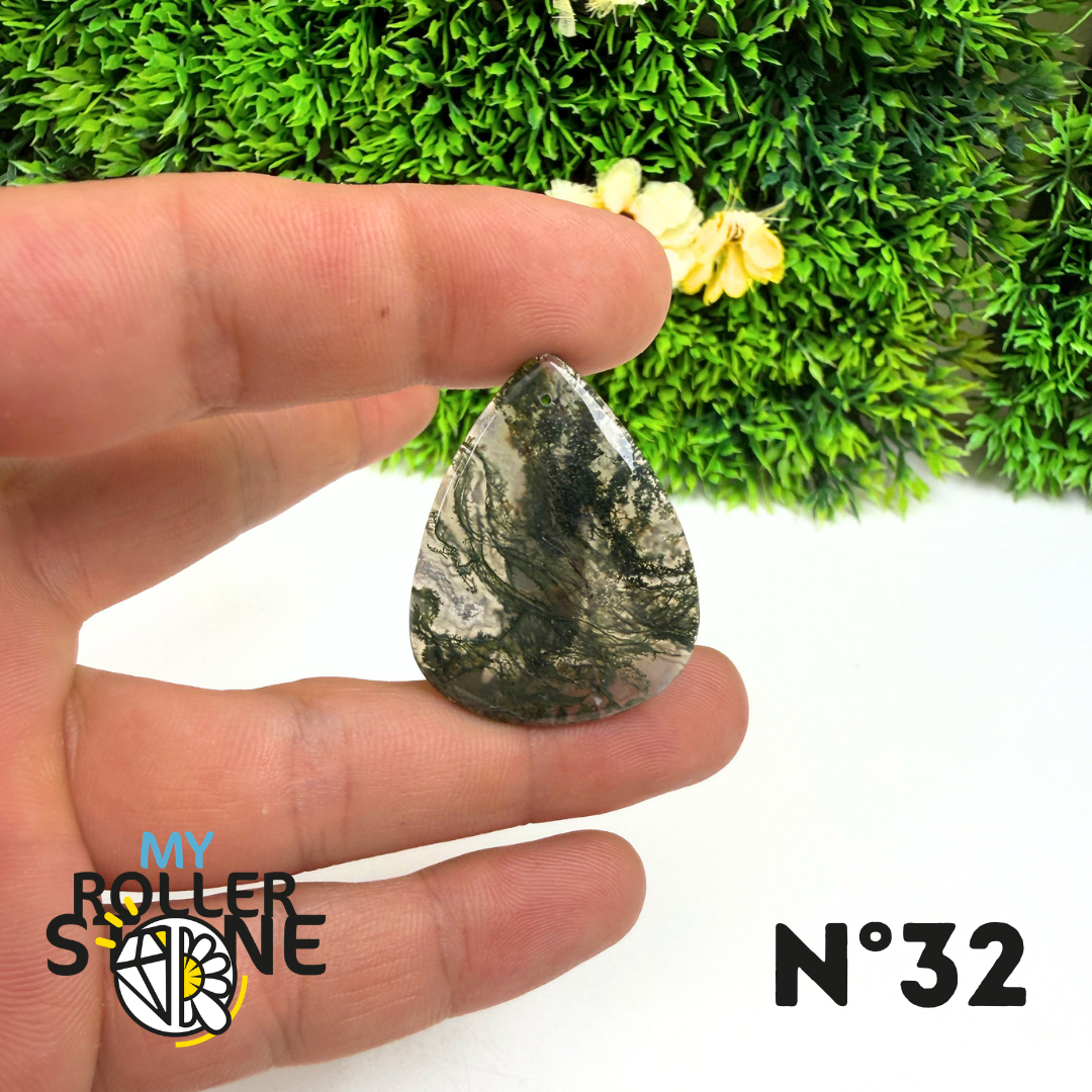 Pendentif Percé Agate Mousse Naturelle 5A