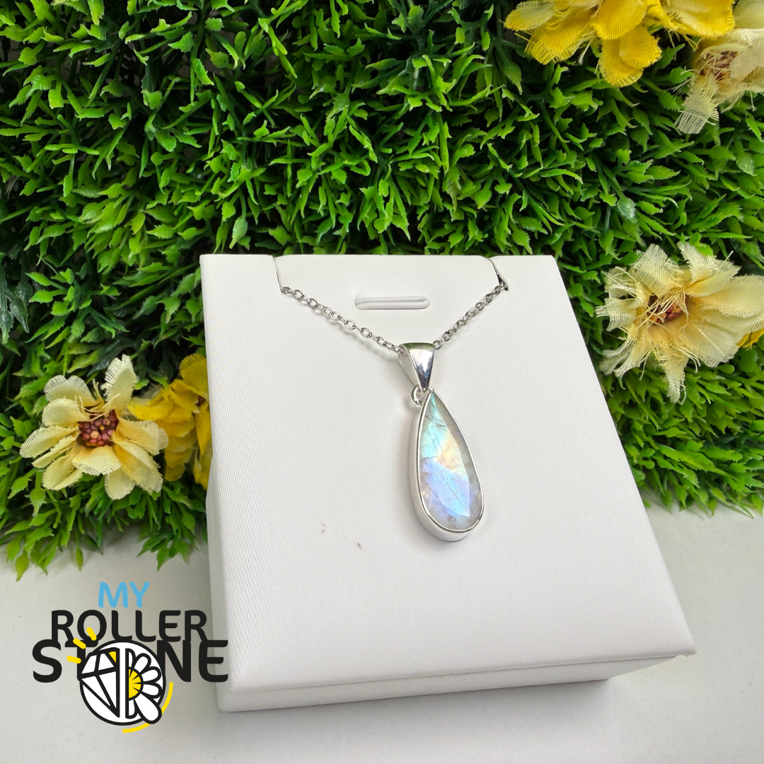 Pendentif Pierre de Lune Arc-en-Ciel Facettée Argent 925 – MNFP1962