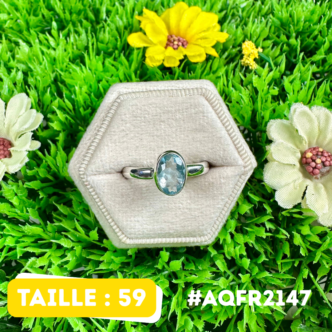 Bague Argent 925 Aigue-Marine Facettée #AQFR2147
