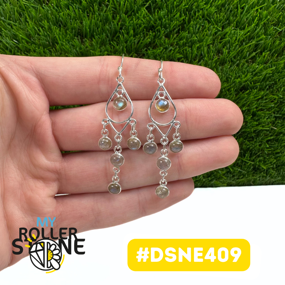 Boucles D'Oreilles Design Attrape Rêve Goutte Labradorite en Argent 925 #DSNE409