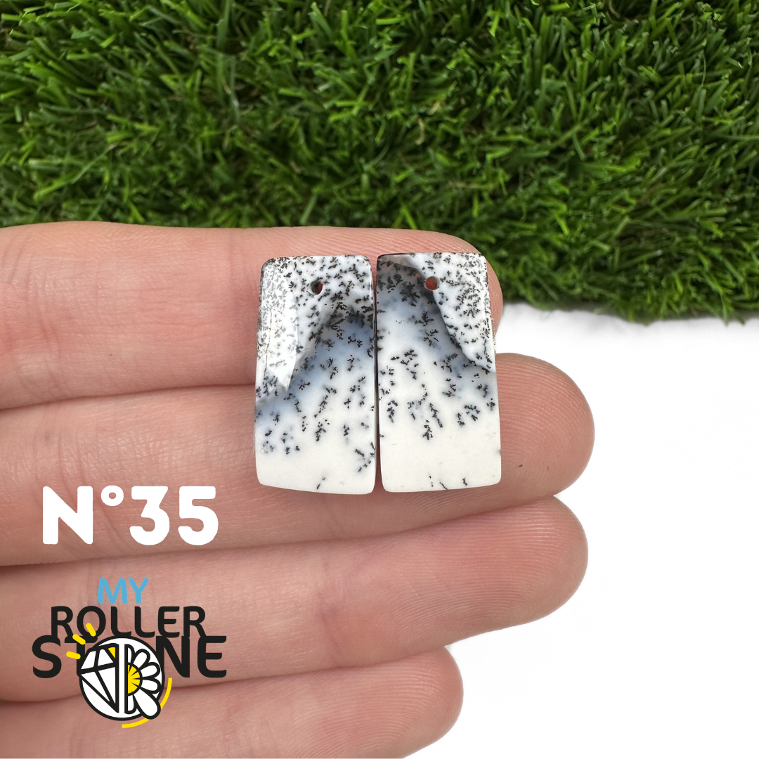 Paire de cabochons Opale Dendritique percé (Pour Boucles d'oreilles)