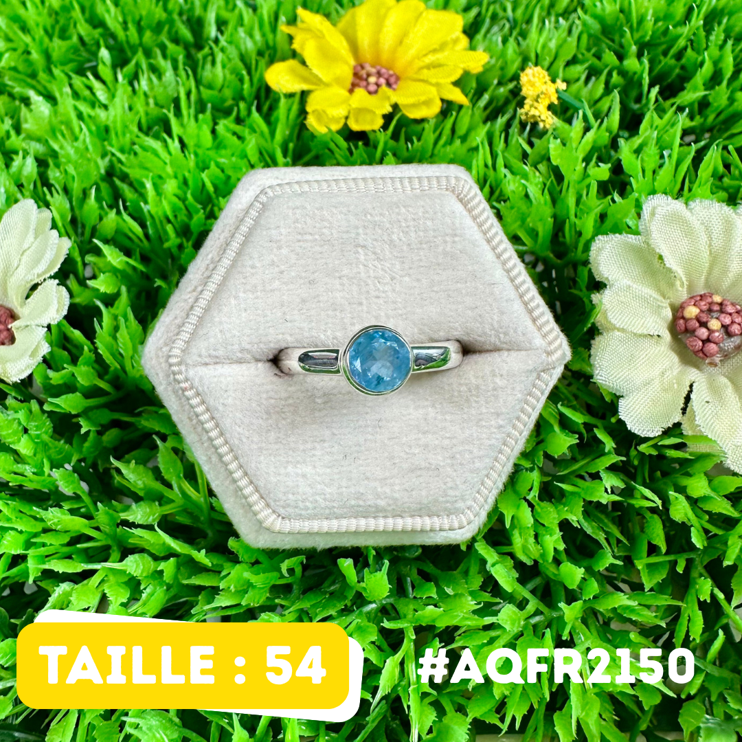 Bague Argent 925 Aigue-Marine Facettée #AQFR2150