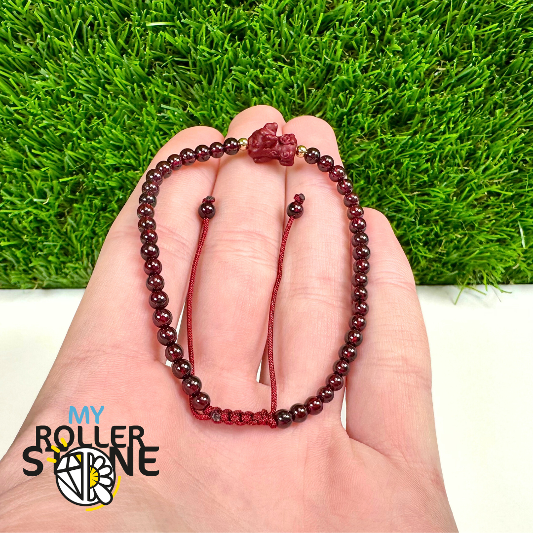 Bracelet Tissé Pixiu en Grenat 5A Et Cinabre Violet