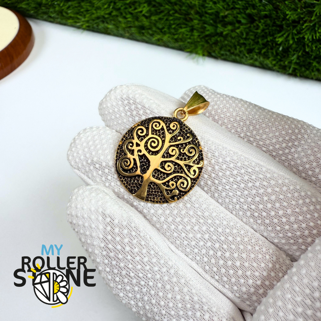 Arbre de vie en pendentif acier inoxydable Dorée