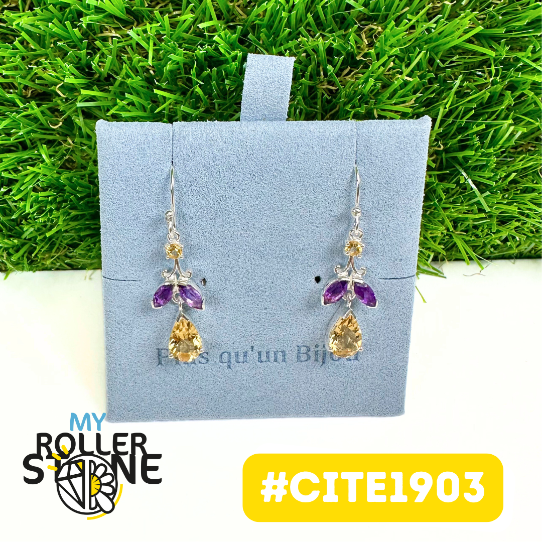 Boucles d'Oreilles Argent 925 Citrine et Améthyste Facettée #CITE1903