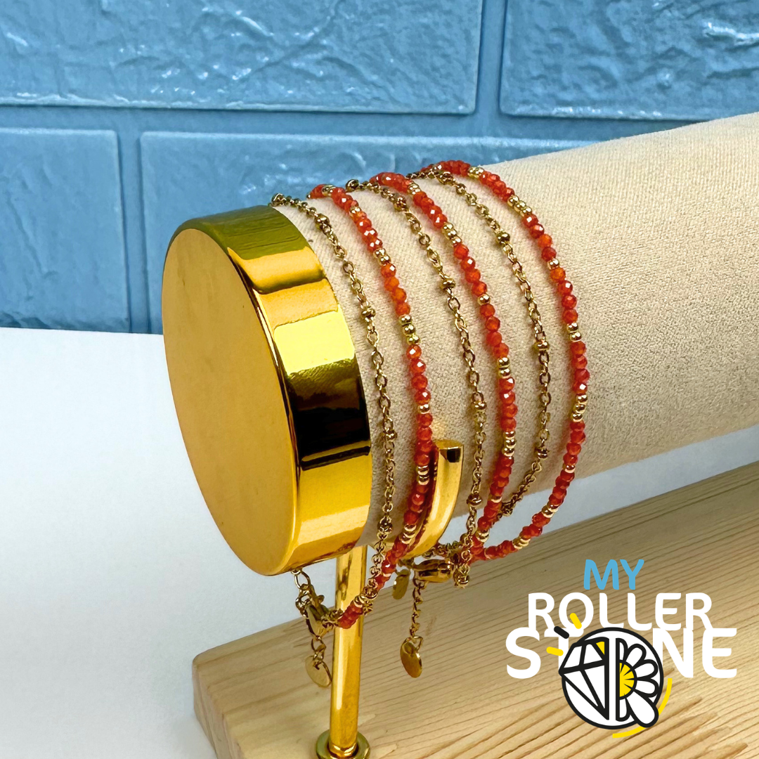 Bracelet Doubles Rangs Acier Inoxydable & Pierres Naturelles