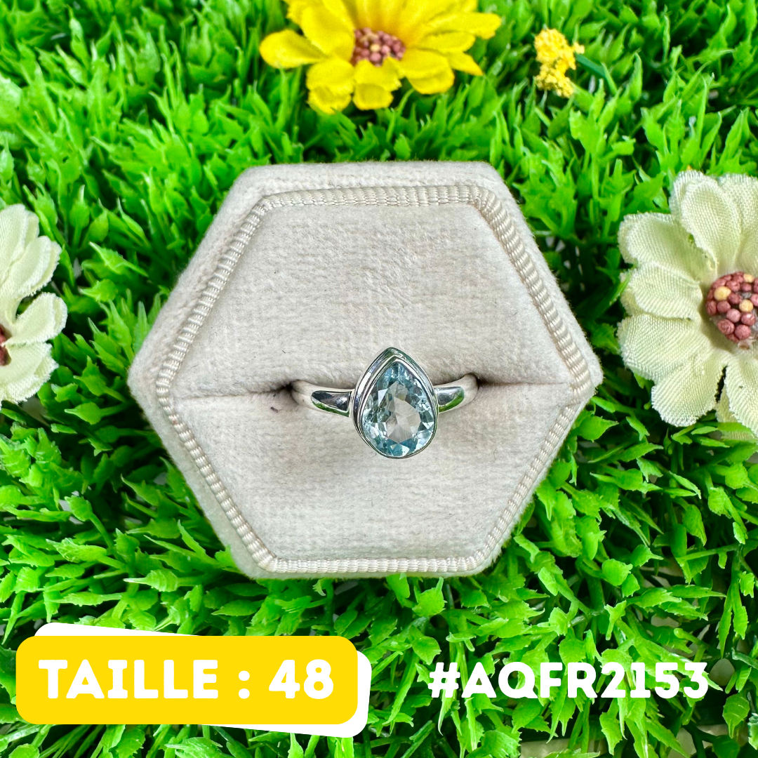 Bague Argent 925 Aigue-Marine Facettée #AQFR2153