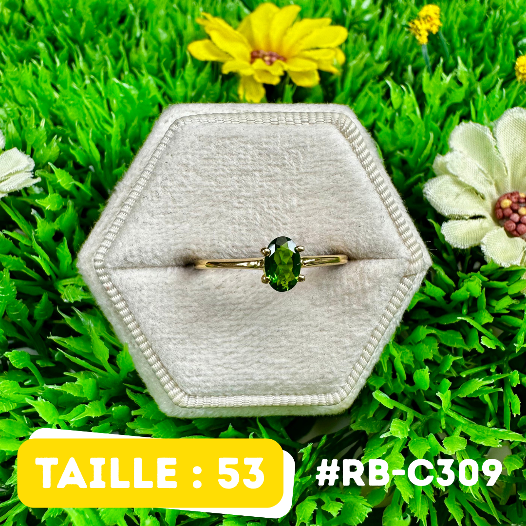 Bague Diopside Argent 925 Plaqué Or 18K Ronde (5 Tailles) (RB-C309)