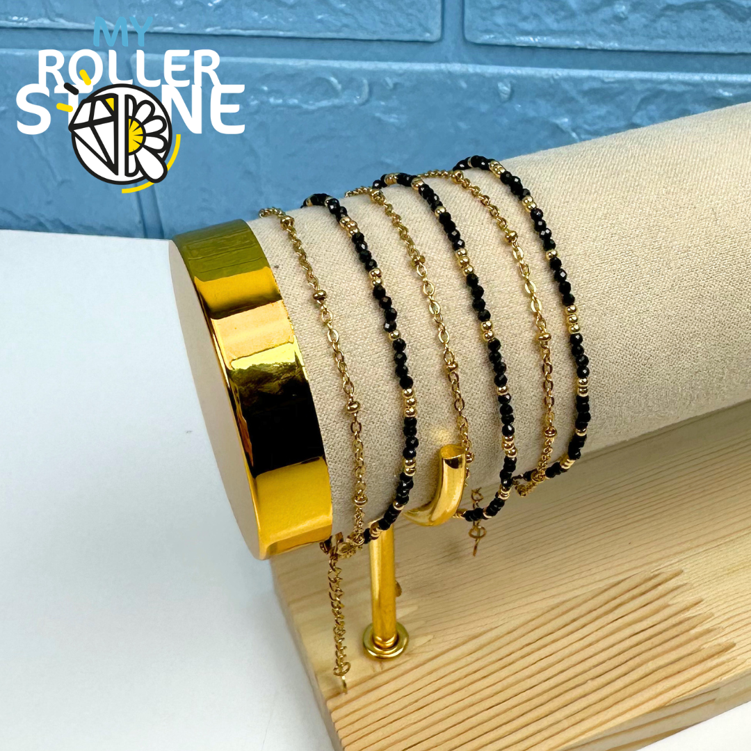 Bracelet Doubles Rangs Acier Inoxydable & Pierres Naturelles