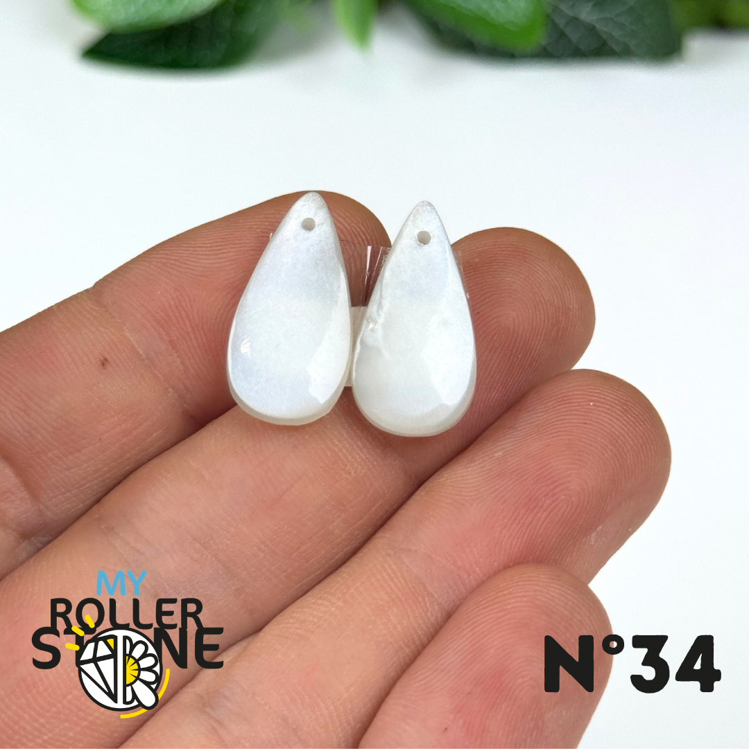 Paire de Cabochon percé en Pierre de lune D'Inde pour Boucles d'oreilles