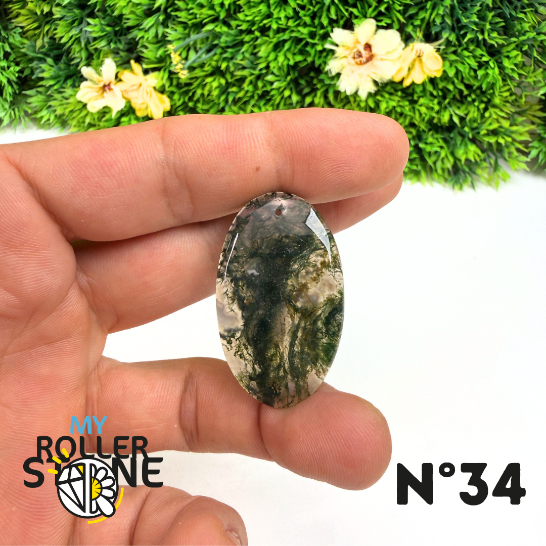 Pendentif Percé Agate Mousse Naturelle 5A