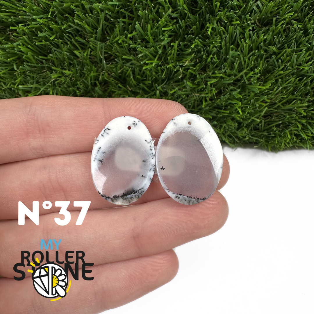 Paire de cabochons Opale Dendritique percé (Pour Boucles d'oreilles)