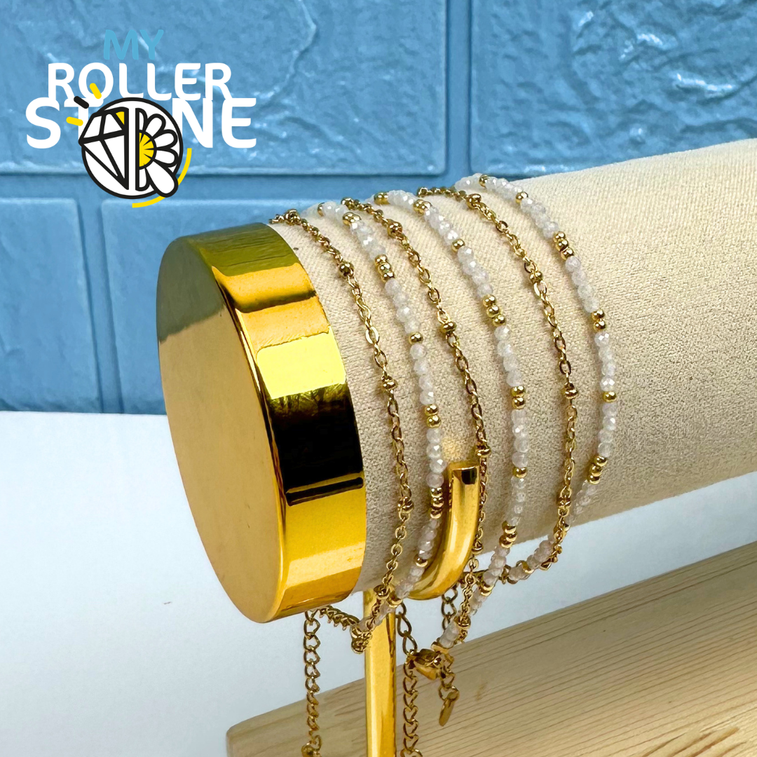 Bracelet Doubles Rangs Acier Inoxydable & Pierres Naturelles