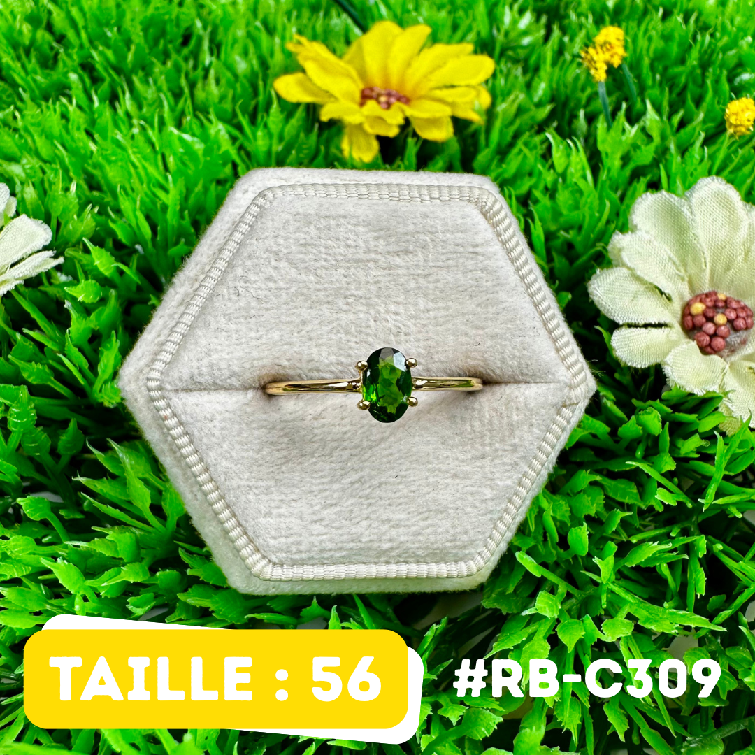 Bague Diopside Argent 925 Plaqué Or 18K Ronde (5 Tailles) (RB-C309)