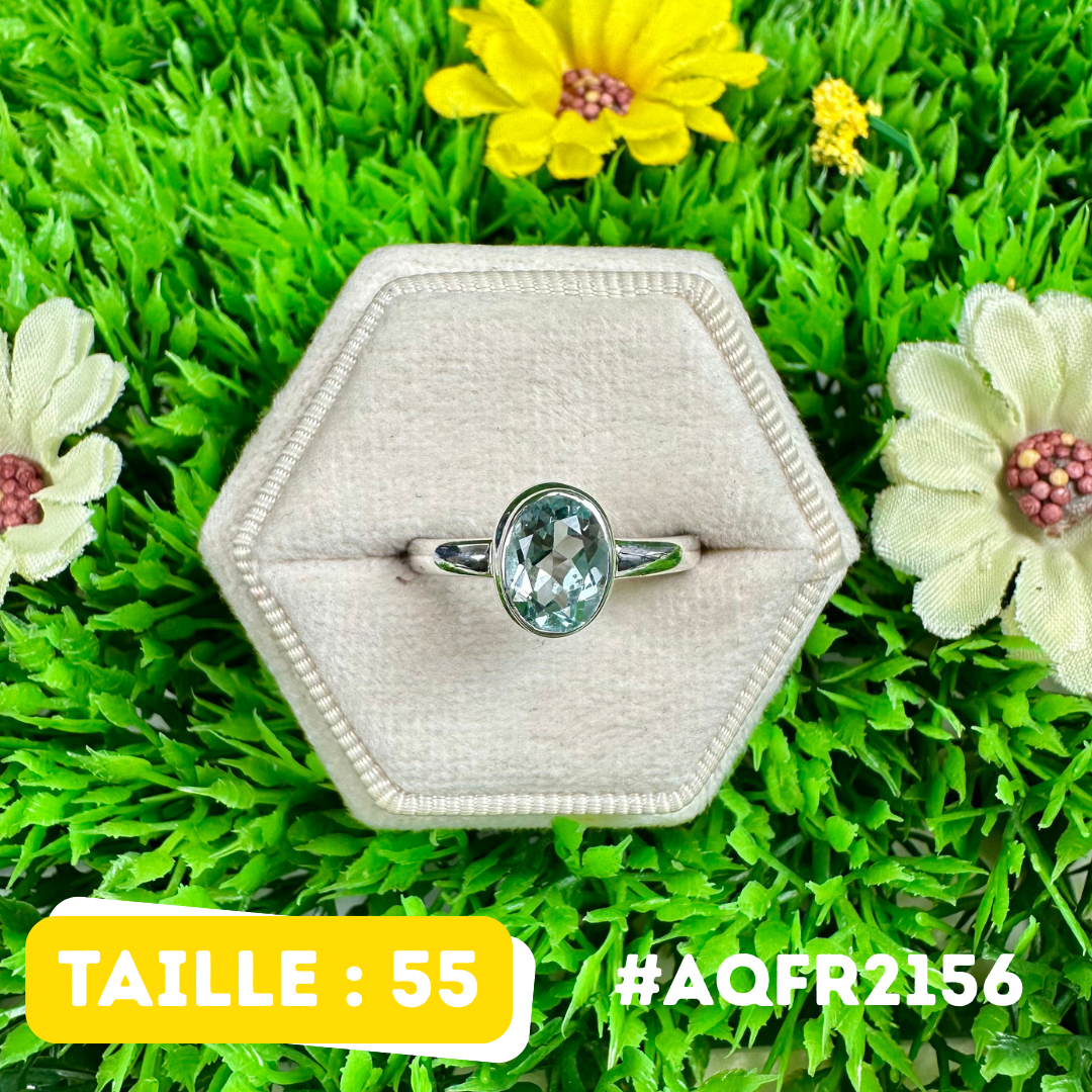 Bague Argent 925 Aigue-Marine Facettée #AQFR2156