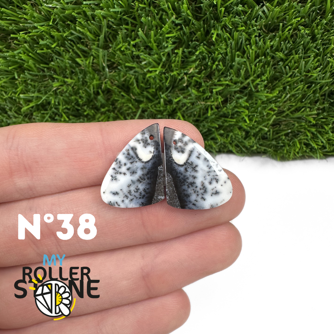 Paire de cabochons Opale Dendritique percé (Pour Boucles d'oreilles)