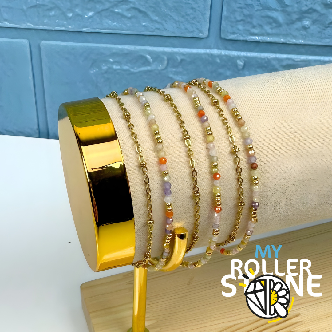 Bracelet Doubles Rangs Acier Inoxydable & Pierres Naturelles