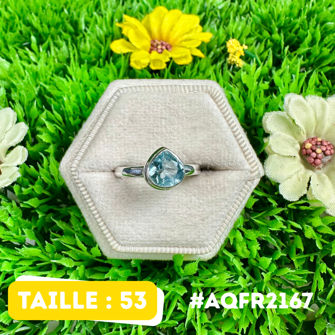 Bague Argent 925 Aigue-Marine Facettée #AQFR2167