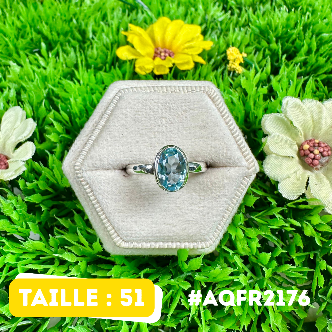 Bague Argent 925 Aigue-Marine Facettée #AQFR2176
