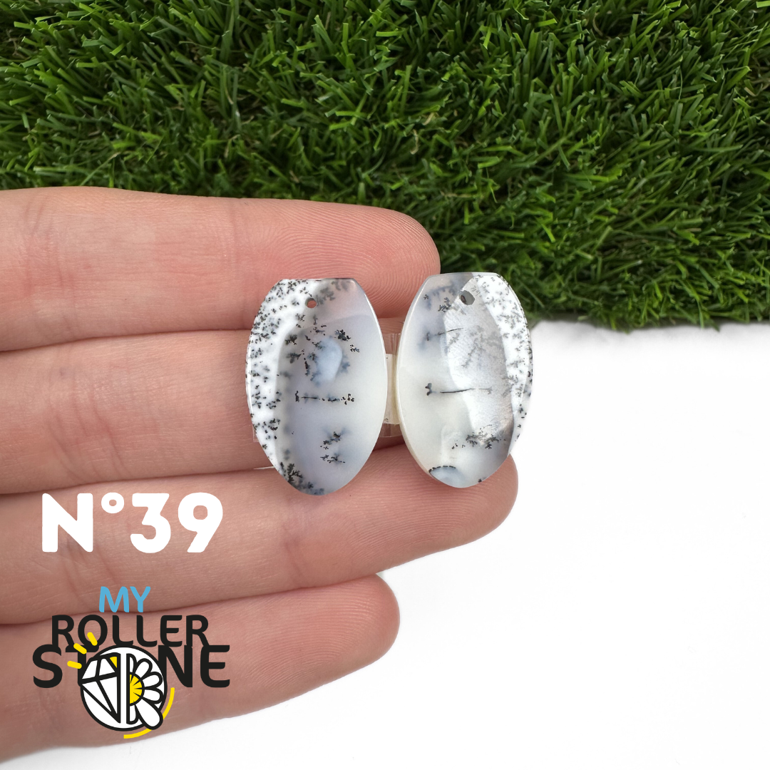 Paire de cabochons Opale Dendritique percé (Pour Boucles d'oreilles)