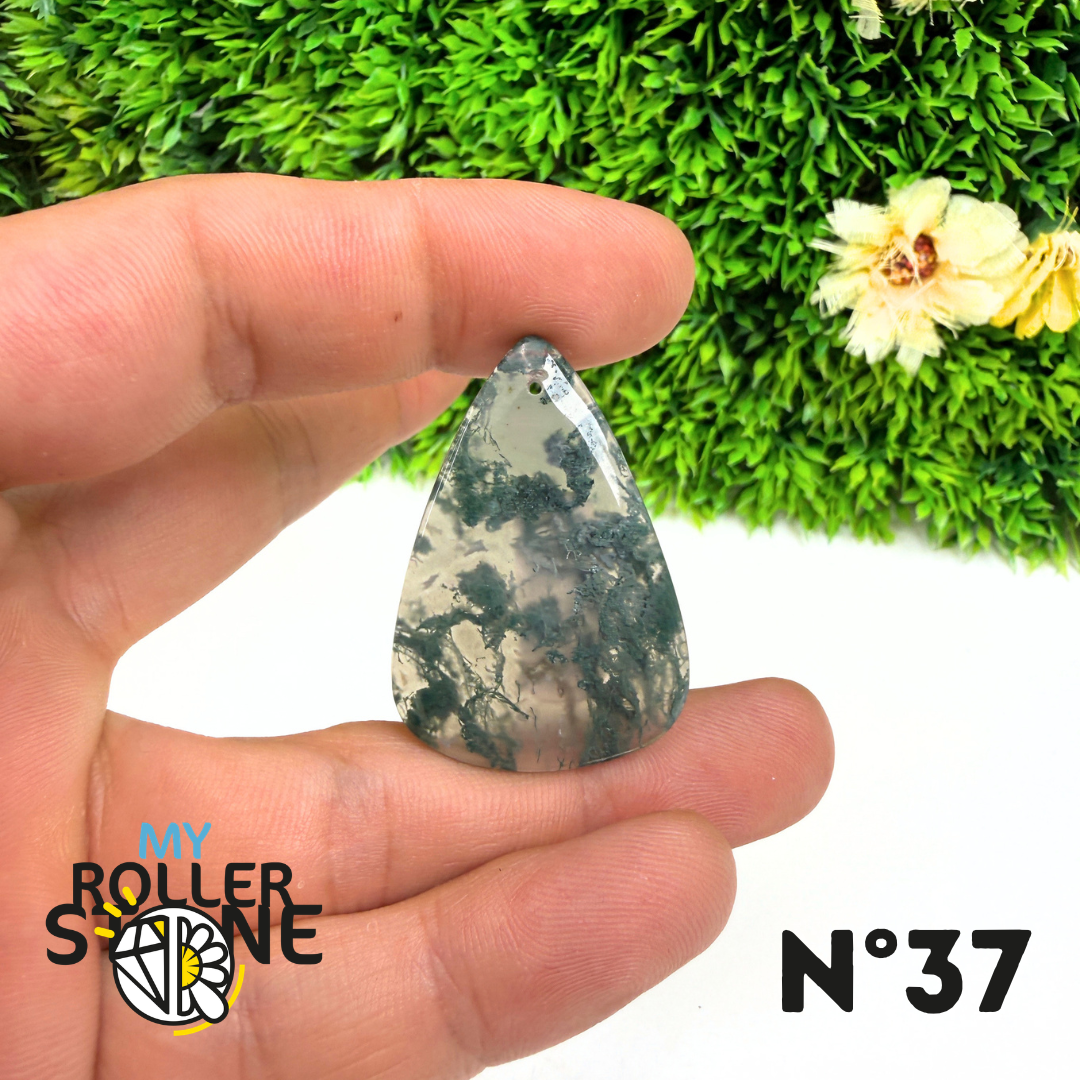 Pendentif Percé Agate Mousse Naturelle 5A