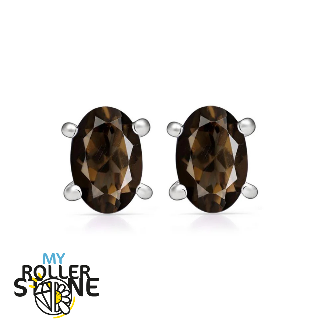 Boucles d&#39;oreilles Quartz fumé Oval 6X4 MM