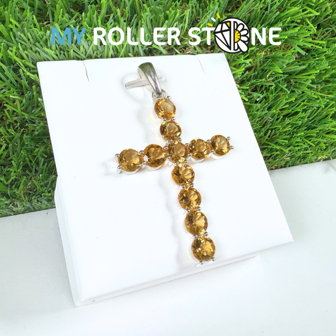Pendentif Croix Cabochon Citrine