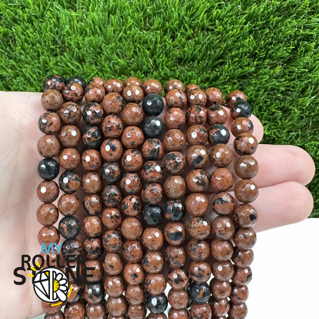 Perle Facettée Obsidienne Acajou Mahogany