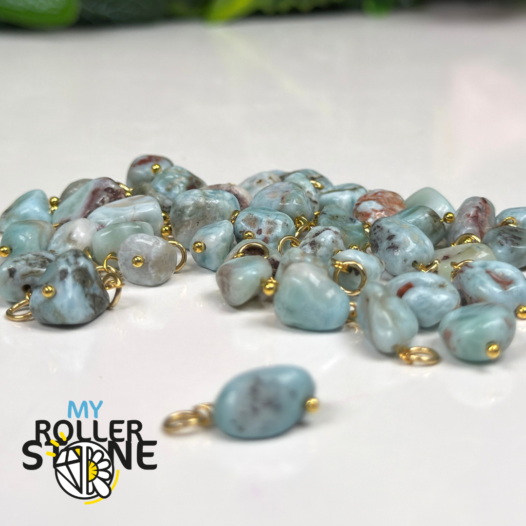 Charm Larimar Naturel –  Acier Inoxydable 304 Doré