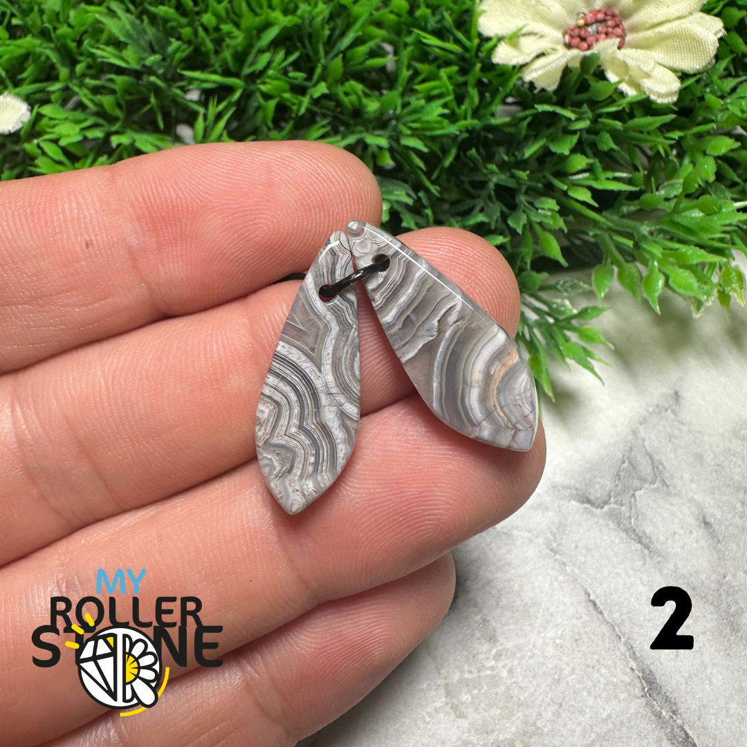 Paire de Cabochons percées Agate Mexicaine feuille