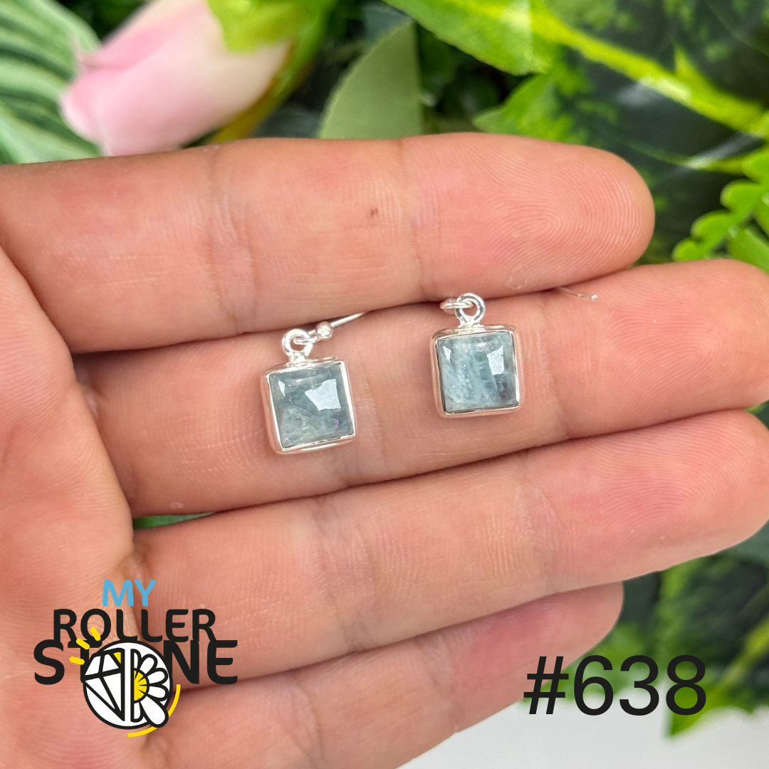 Boucles d’oreilles argent 925 aigue-marine facettée #E638